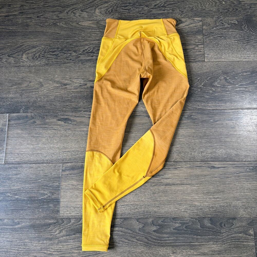 Lululemon Color Block Leggings Size 6 Yellow Gold Running Yoga Athletic Gym - Picture 2 of 9